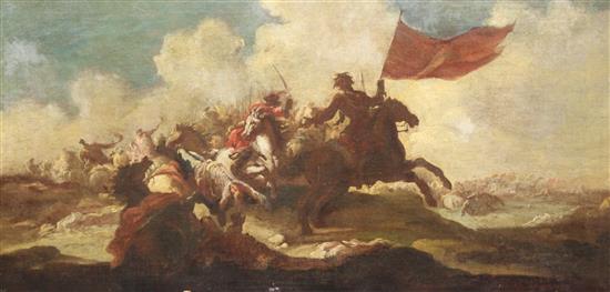 Jacques Courtois (1621-1676) called Le Bourguigon Cavalry skirmish, 14.75 x 29.75in.